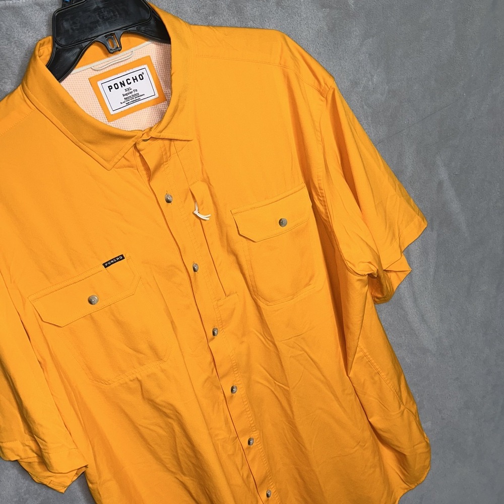PONCHO Shirt Mens 2XL Orange Regular Fit Nylon Spandex Lightweight Short Sleeve